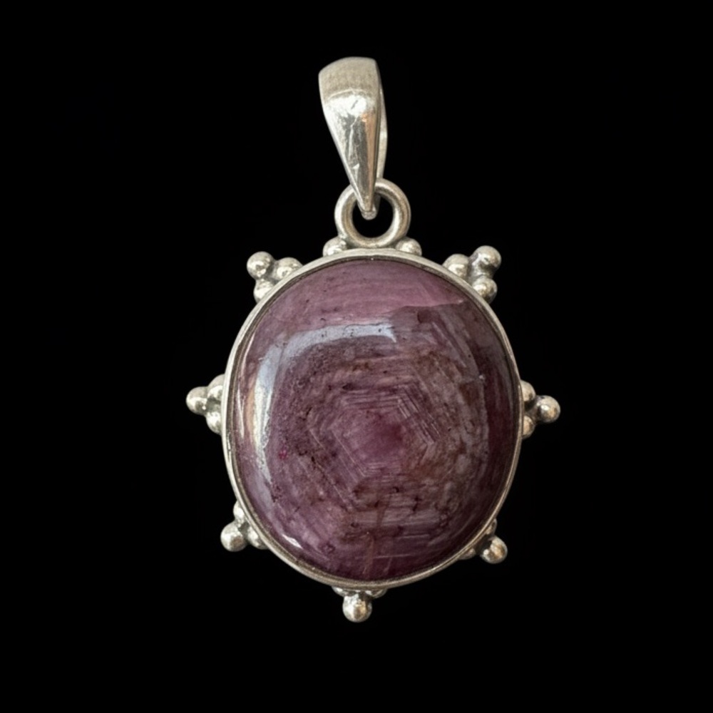 Elegant sterling Silver and genuine, Cabazon, Ruby Pendant‎